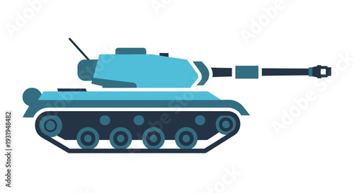 Stylized blue and gray tank illustration against a white background vector graphic