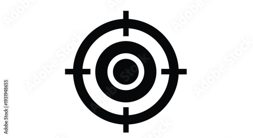 Black target symbol with concentric circles and crosshairs on a white background