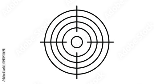 Black and white target illustration with concentric circles and crosshair