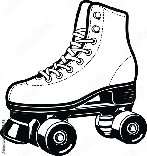 Classic roller skate vector illustration, detailed retro sports design with high‑top boot, quad wheels, toe stop, lifestyle motifs, and activity 