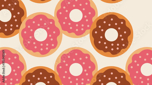 Colorful donuts pattern with pink and chocolate frosting