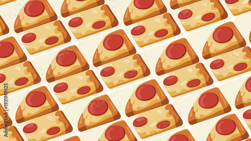 Delicious pepperoni pizza slices pattern on white background
