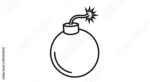 Simple black and white line drawing of a cartoon bomb with a lit fuse