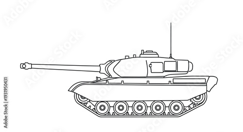 Line drawing of a military tank depicted in a simplistic side view illustration