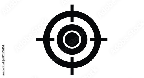 Black target symbol with concentric circles and crosshair on a white background