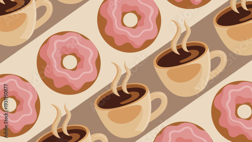 Coffee and donuts pattern in modern pastel colors