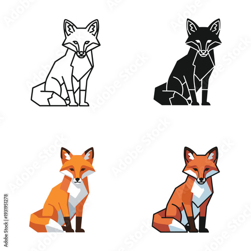 Illustrations of foxes in different styles and colors