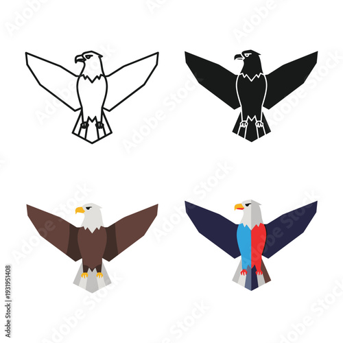 Four stylized eagle designs in different artistic interpretations