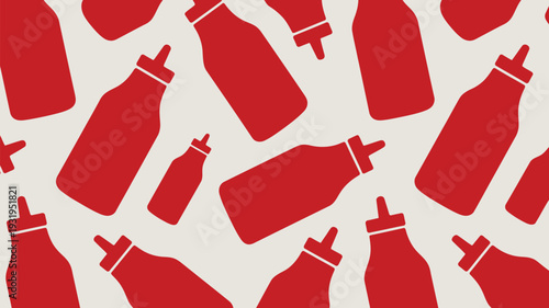 Red ketchup bottle pattern on white background