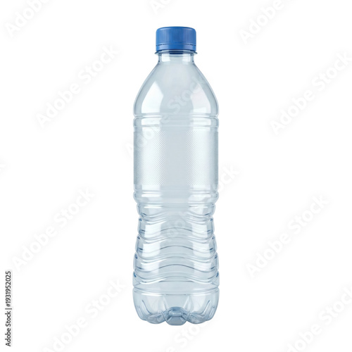 Photography Clear plastic water bottle with blue cap mockup