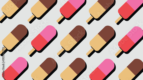 Colorful ice cream pops pattern on white background