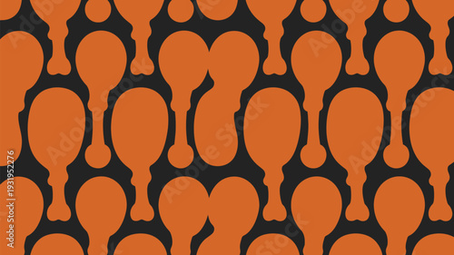 Vibrant orange chicken leg pattern on black background for design