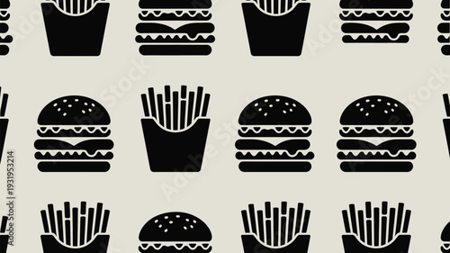 Delicious fast food pattern with burgers and fries