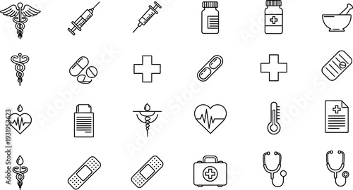 Medical icons set for healthcare and wellness designs