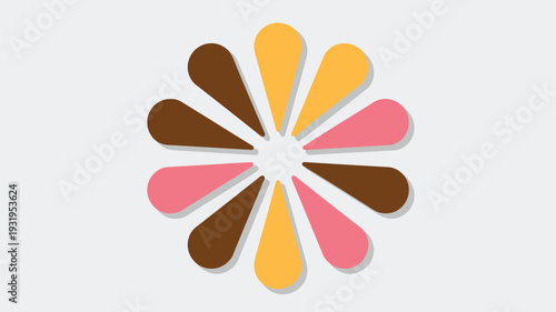 Vibrant flower graphic with brown, pink, and yellow petals on white