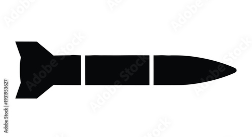 Simple black silhouette of a bullet depicted in a minimalist graphic style