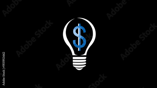 A lightbulb silhouette containing a blue dollar sign against a black background. Represents financial innovation