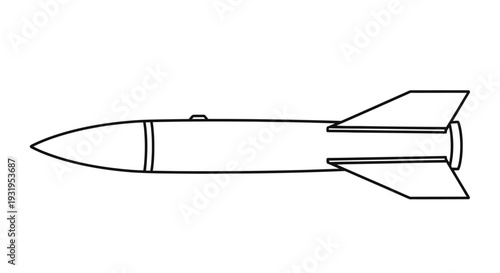 Simple line drawing of a bomb or missile with fins and a pointed nose