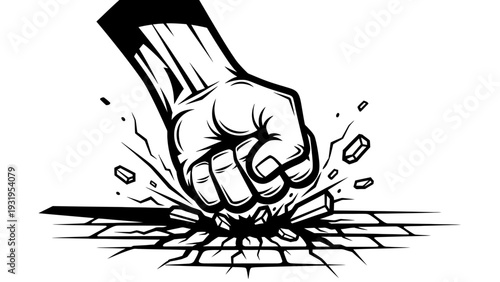 Fist Punching Through Brick Wall - Symbol of Strength, Determination, and Breaking Barriers