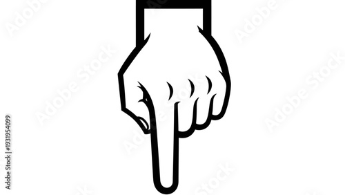 Pointing Hand Icon, Down Arrow Symbol, Click Gesture, Vector Illustration