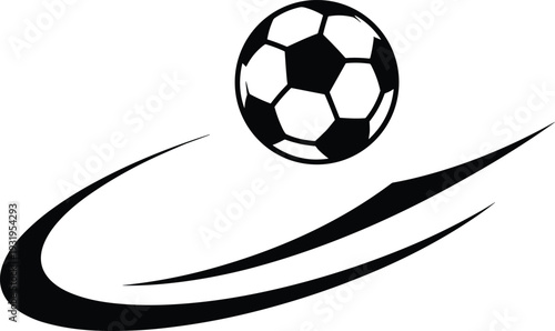 Black and White Soccer Ball Vector Icon with Dynamic Motion Swoosh Lines Representing Football Sports Competition Speed Achievement Team Success and Athletic Game Action