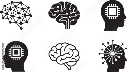 Artificial intelligence brain neural network technology concept with human head and digital circuit vector illustration flat design