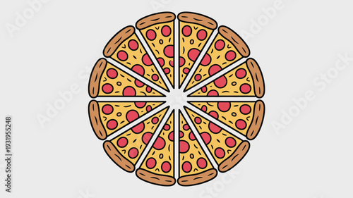 Delicious pepperoni pizza slices arranged in a circle