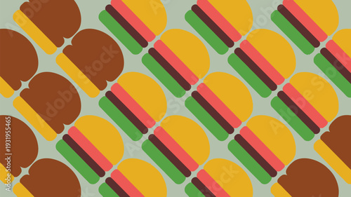 Vibrant fast food pattern with burgers and sandwiches in colorful arrangement