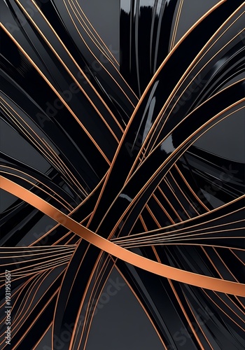 Sophisticated Intertwining Glossy Black Ribbons with Copper Accents