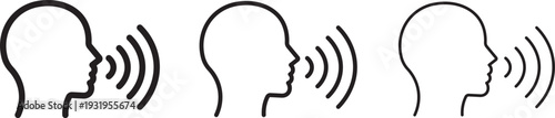 Speak symbol, voice icon linear and solid, Speaking icon set. Talk person sign or symbol