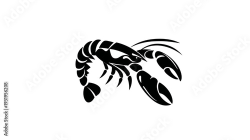 A monochrome illustration of a lobster, stylized in solid black against a pristine white background
