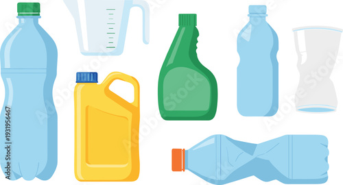 Various Plastic Bottles and Containers for Packaging, Recycling, and Product Storage Design