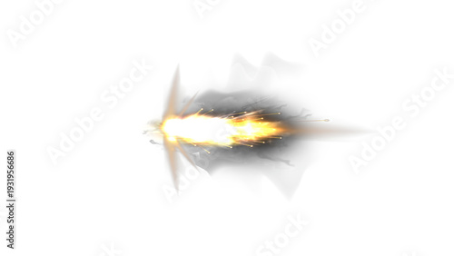 Foto Gun flash. Realistic muzzle flash and shotgun fire and smoke