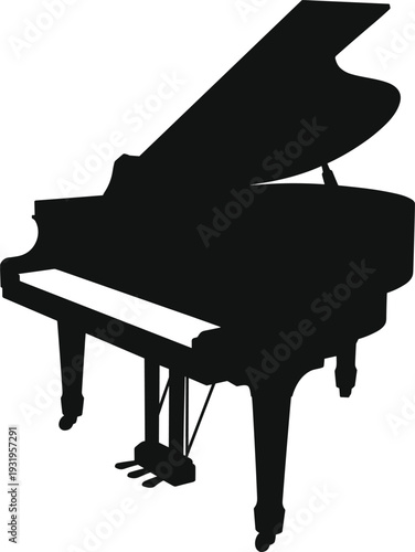 Black Grand Piano Silhouette Vector Illustration Isolated on White Background for Classical Music Performance Concert Jazz Recital Elegant Musical Instrument and Artistic Design