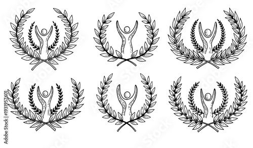 Laurel Wreath with Victory Human Figures Vintage Award Emblem Vector