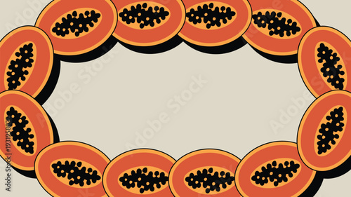 Vibrant papaya slices arranged in a circle on beige background
