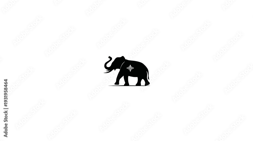 Fototapeta premium Silhouetted elephant design with an ornamental detail in the center, simple and elegant