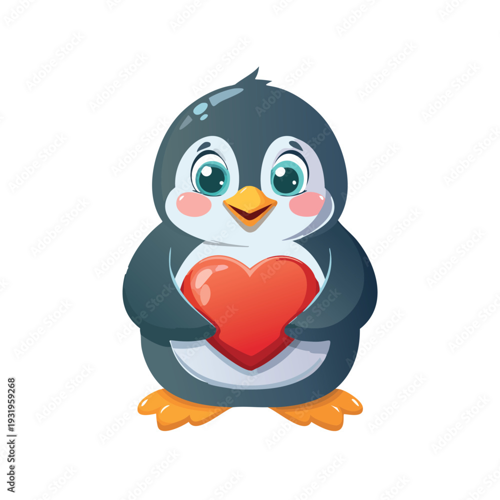 Obraz premium cartoon penguin holding a heart