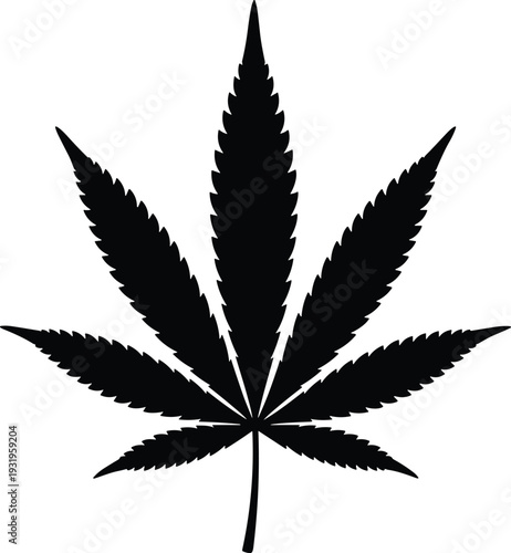 Cannabis leaf silhouette icon, marijuana hemp plant symbol vector illustration isolated on white background for medical and recreational 