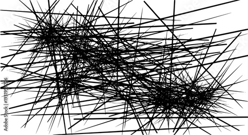 Chaotic Black Lines Abstract Pattern White Background Isolated