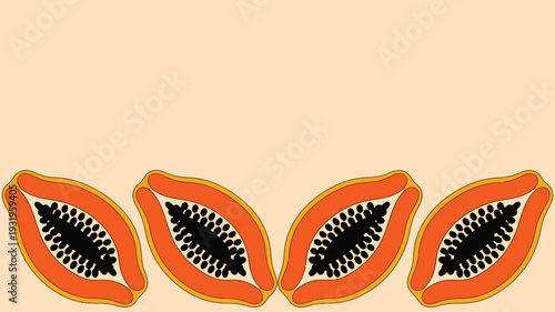 Vibrant papaya slices with black seeds on pastel background