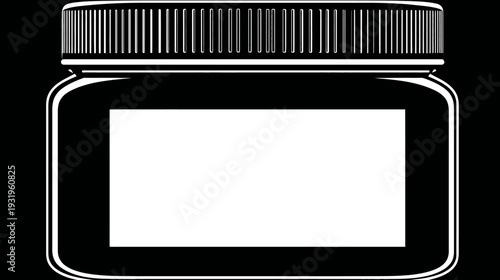 Black and white illustration of a rectangular jar with a ridged cap and blank label