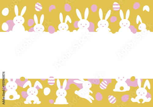 Easter bunnies and eggs in pastel colors with copy space
