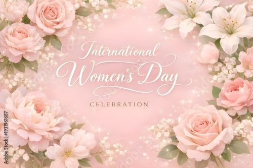 Women's Day Design with pink roses frame