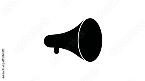 Silhouetted illustration of a sound amplifying device with a funnel shaped cone against white background