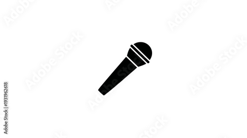 A monochrome illustration of a microphone with a curved head on a white backdrop