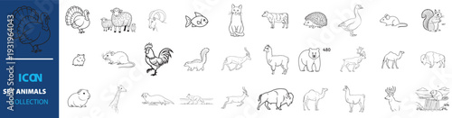 Abstract blue background with playful animal doodle pattern