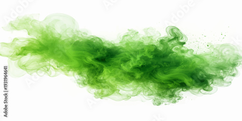 Fresh organic lettuce leaf design featuring abstract green smoke and ink texture isolated on a white background with healthy nature patterns