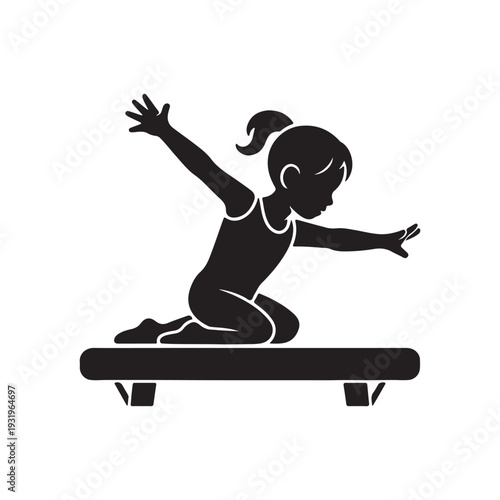 Girl Practicing Gymnastics on Balance Beam Silhouette – Minimal Black Vector Illustration