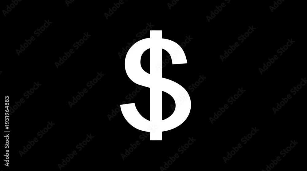 Obraz premium A large, white dollar sign dominates a solid black background. Simple, bold, and easily recognizable